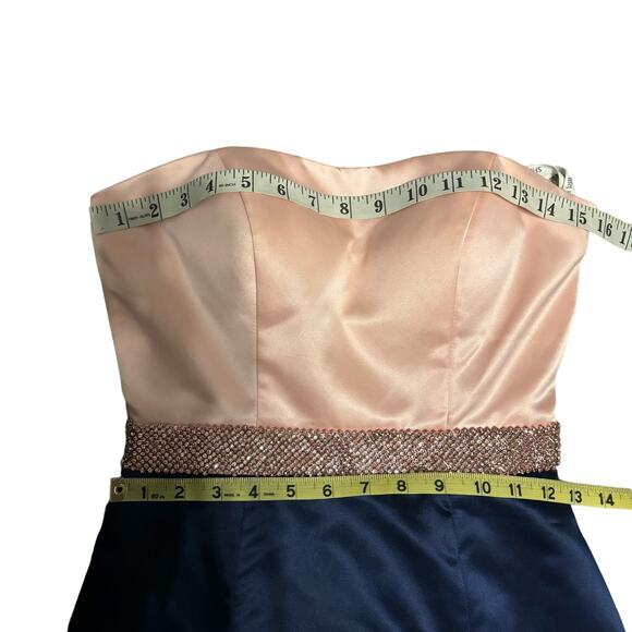 Sherri Hill Pink, Navy Empire Waist Strapless Mermaid Full Length Formal Gown 0 - Picture 4 of 16